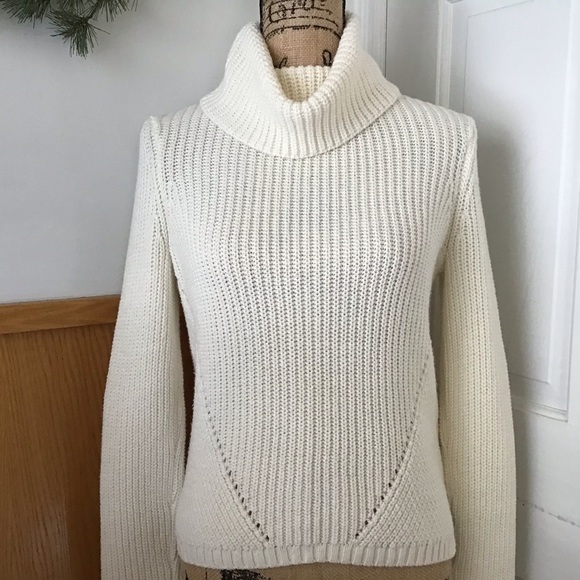 Anthropologie Moth High Low Hem Cowl Neck Knit Ivory Wool Blend Sweater - Picture 6 of 11